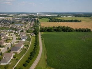 lexington-urban-service-boundary-property-transition - Lexington Land Surveying Aerial view of Lexington development transitioning into farmland near the Urban Service Boundary.