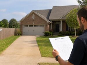 surveyor reviewing a mortgage survey for a residential property transaction in lexington kentucky